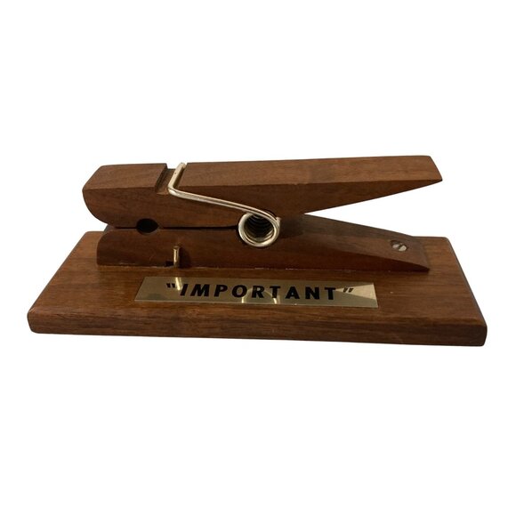 Wood Desk Paper Bill Paper Clip With IMPORTANT Plaque Handmade - Picture 1 of 7